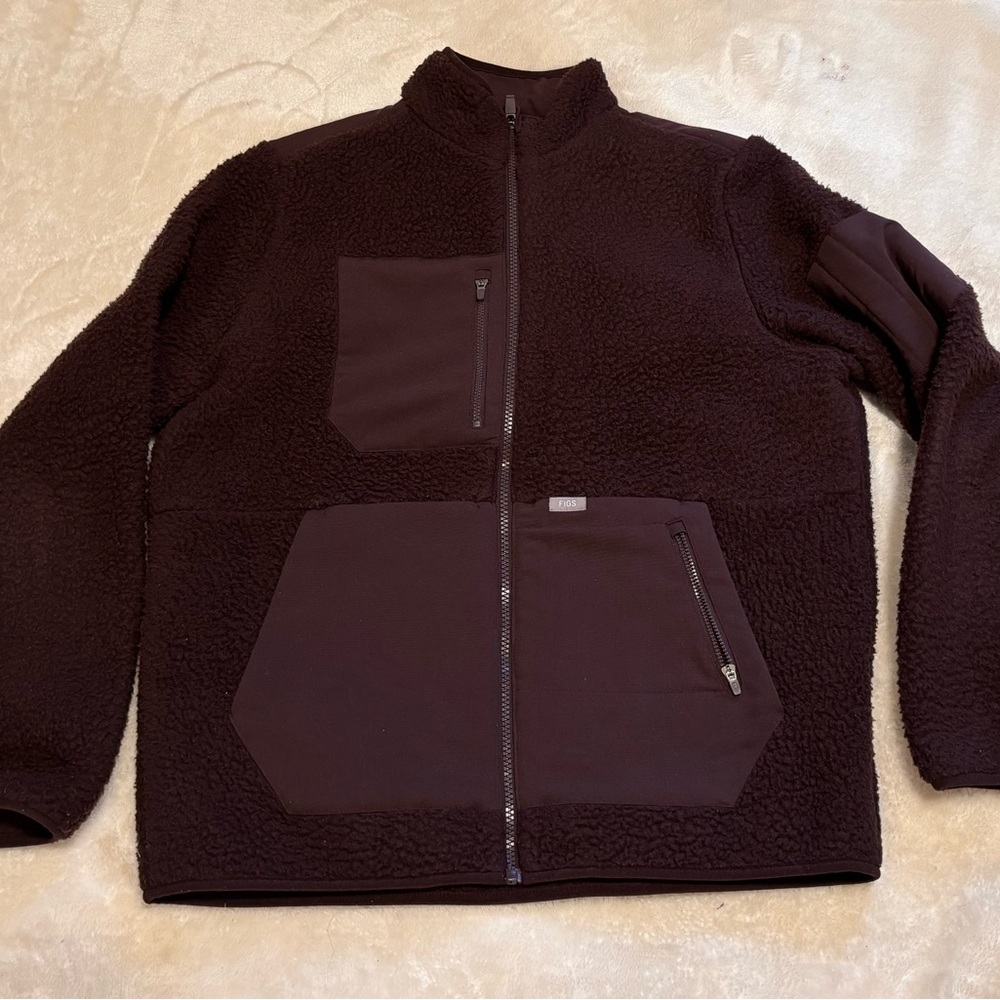 Figs On Shift Espresso Brown Sherpa jacket